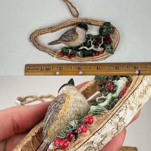 Kurt Adler Christmas Ornament Bird Chickadee Birch Tree Berries w Glitter E0418‎